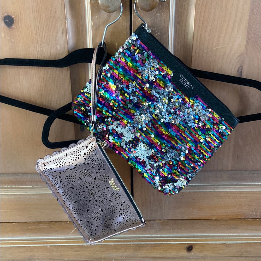 Lot of 2 - Victoria's Secret Sequin and Metallic Rose Gold Wristlets